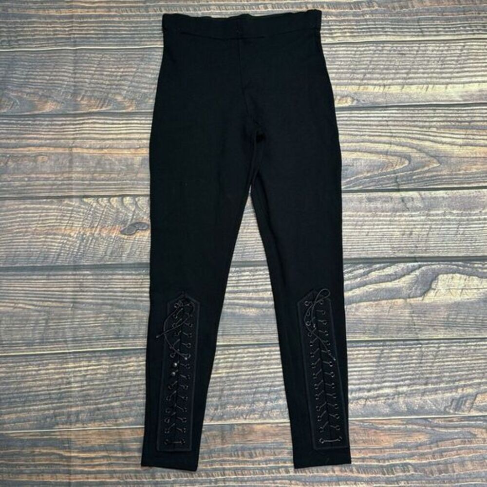Equestrian Designs Laced Calf Pants Womens Size Small Black Pull‎ On Stretch